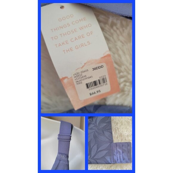 Cacique Modern Invisible Back Smoother Bra 38DDD Blue Leaf Print Underwire Full - Picture 8 of 8